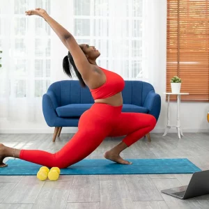 a woman exercising at home