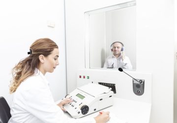 a man getting a hearing test