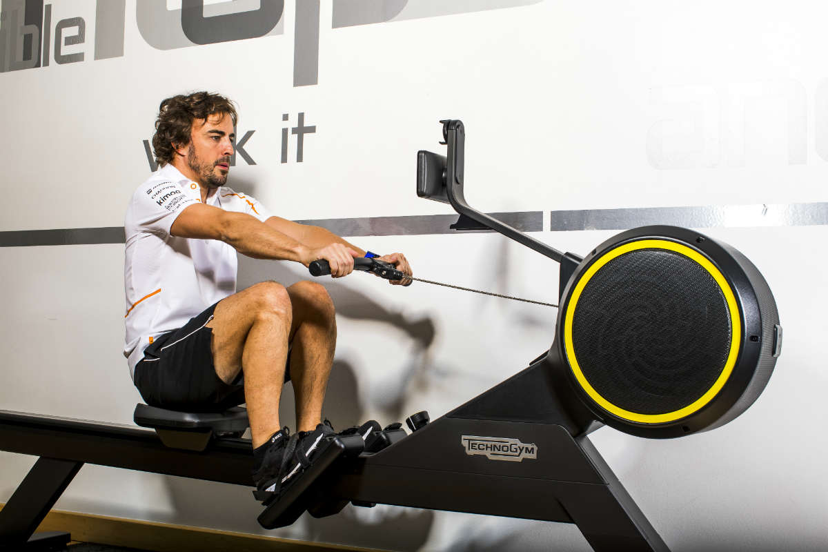 Sergio Alonso working out on a rowing machine