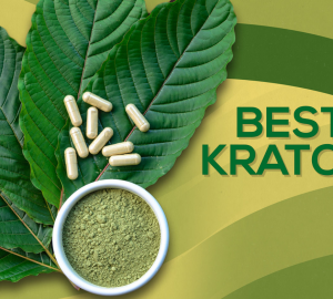 an illustration showing kratom pills and a plant