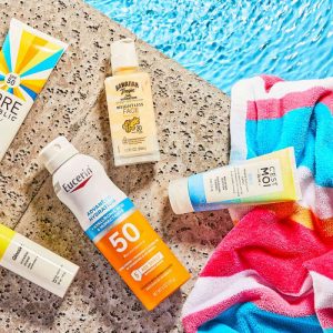 an assortment of sun care products