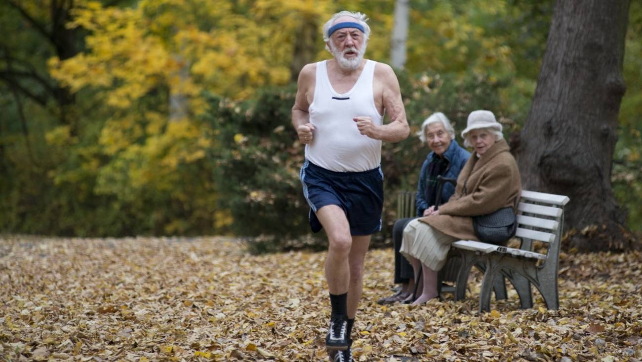 a senior man out for a run