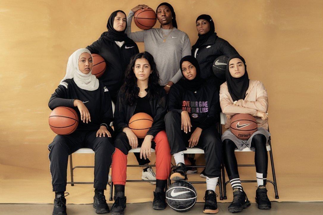 a group of female muslim athletes