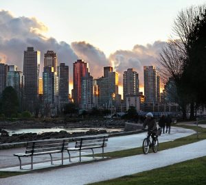 a group of people cycling in vancouver